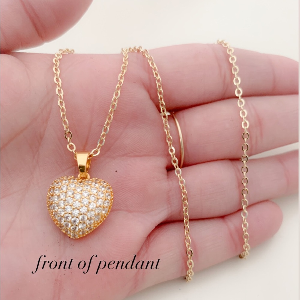 🎉HP🎉Micro Paved Puffed Heart Necklace | 14k Gold Filled - Picture 6 of 8
